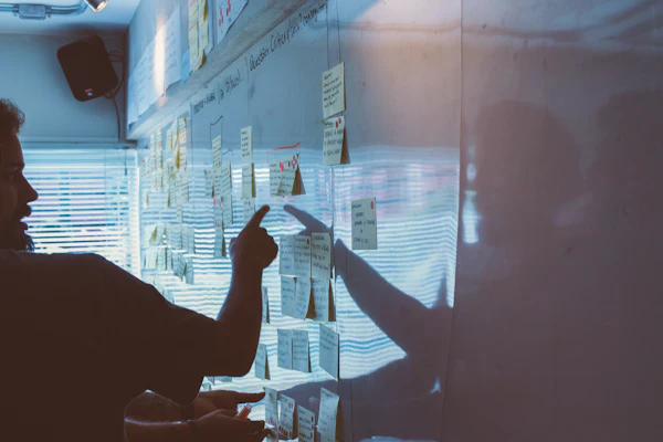 Planning session with notes on the wall