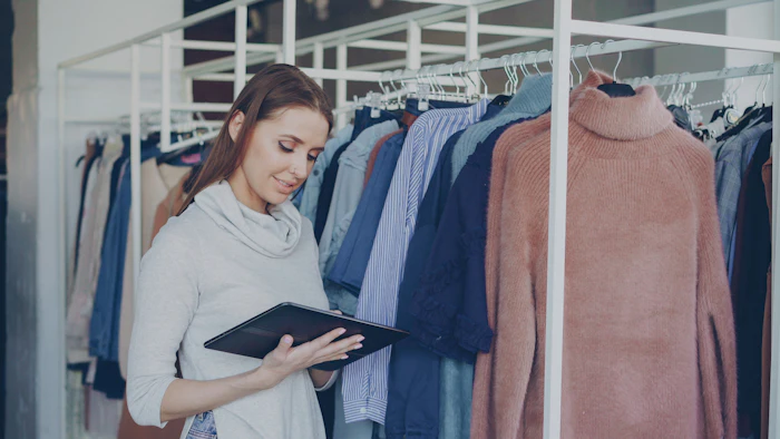 Retail store owner using a tablet